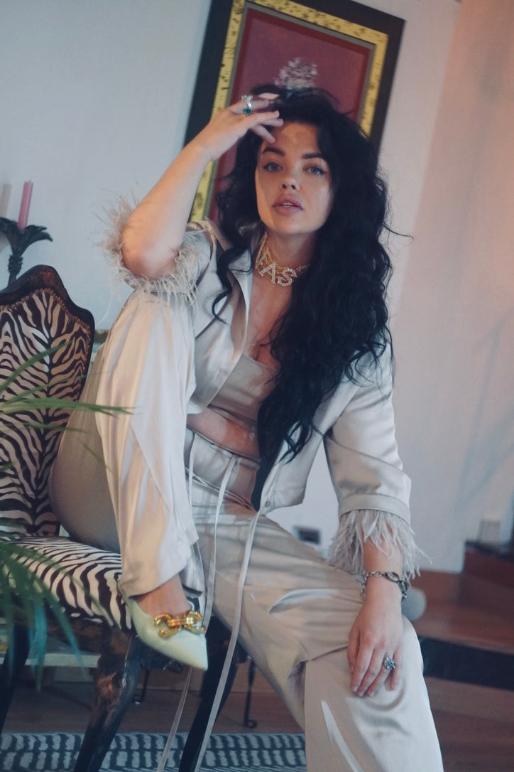 Taupe Silk Cargo Pants