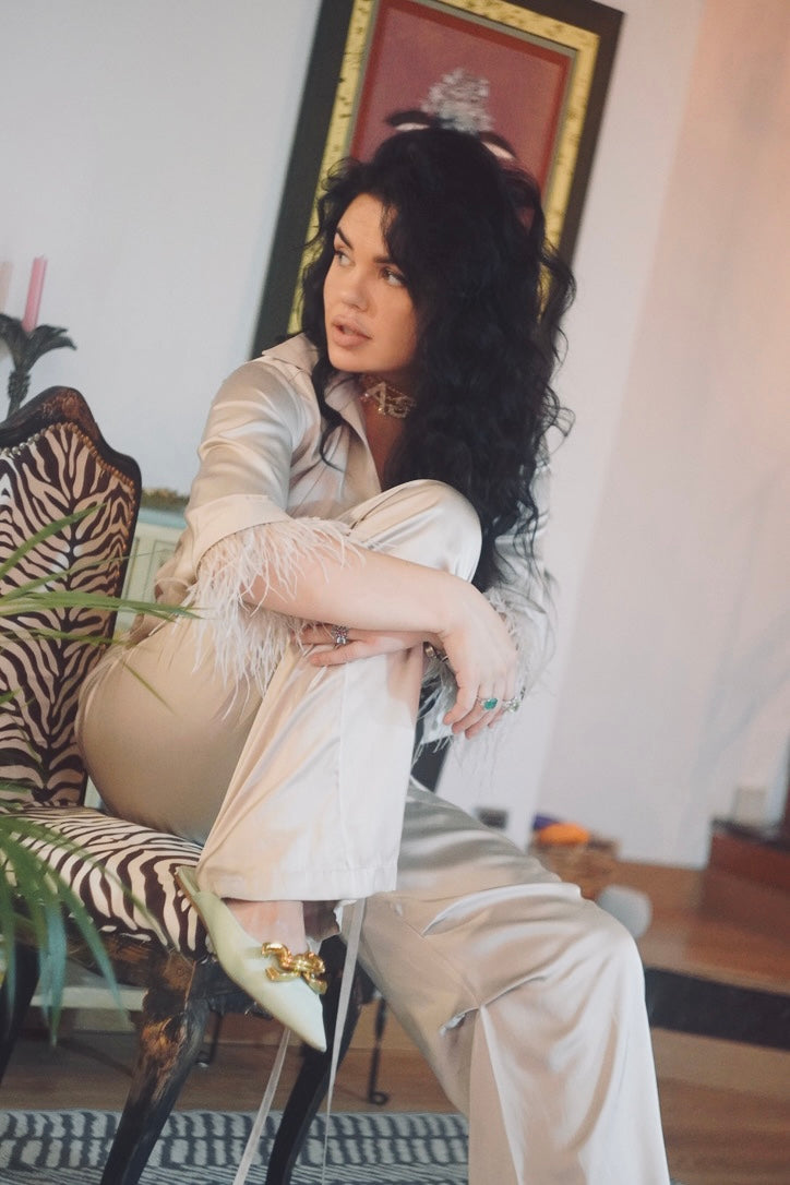 Taupe Silk Cargo Pants