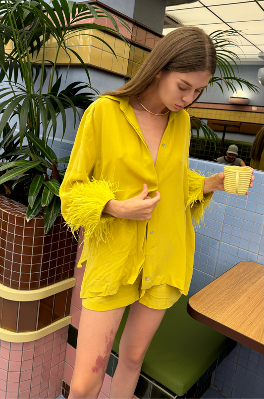 Lemon Crepe Silk Shorts