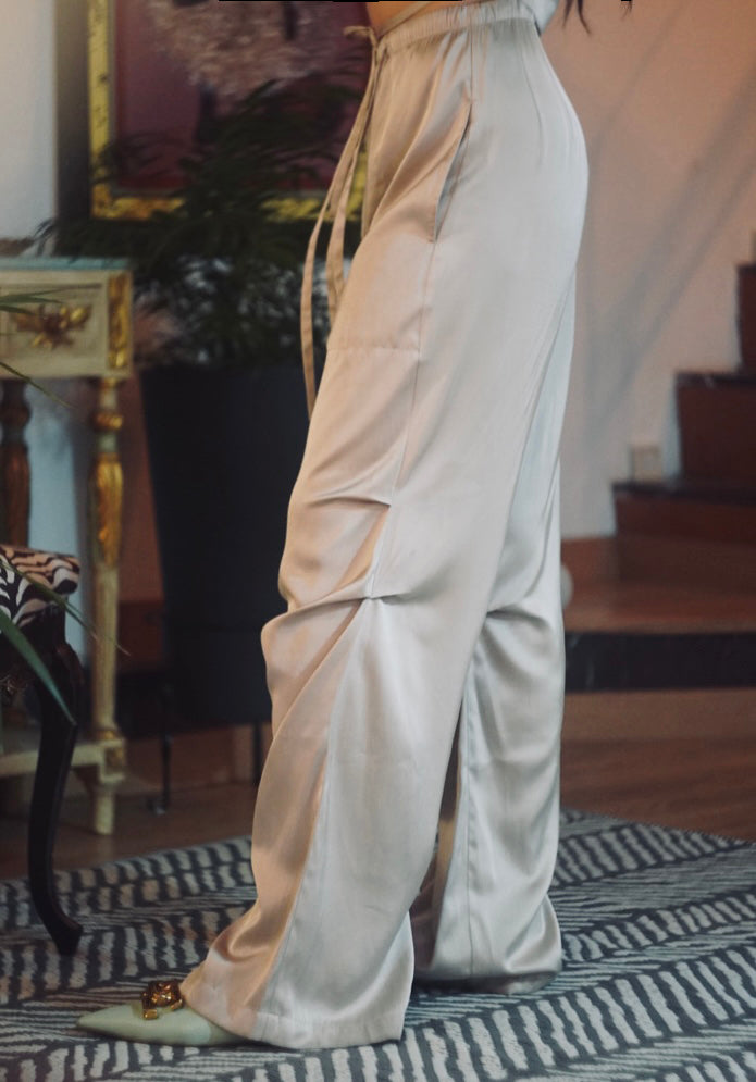 Taupe Silk Cargo Pants