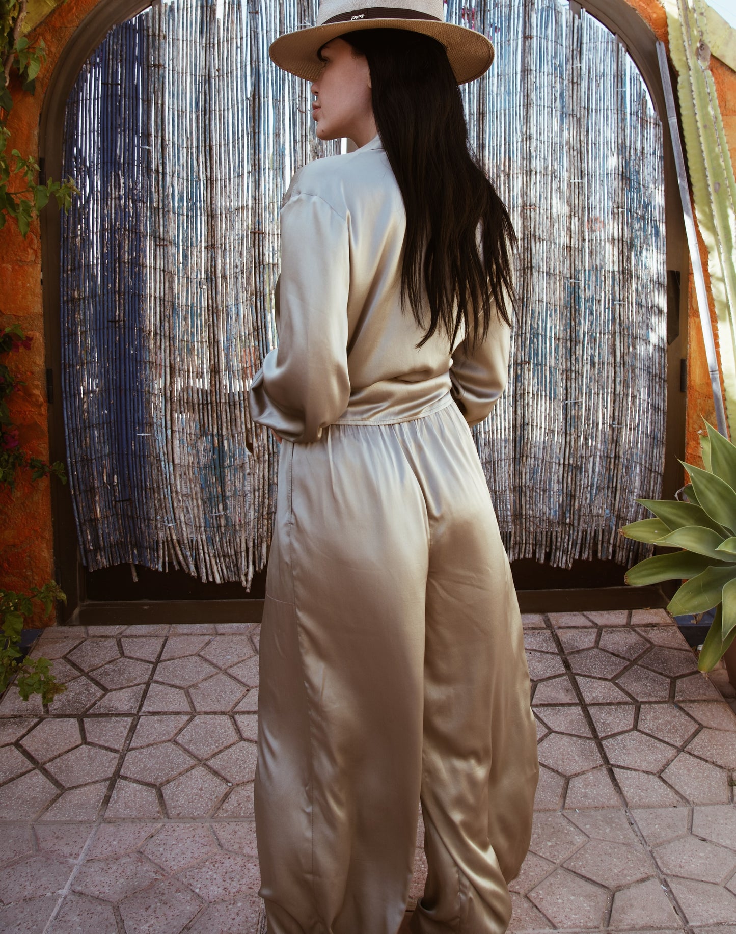 Golden Sand Palazzo Silk Pants