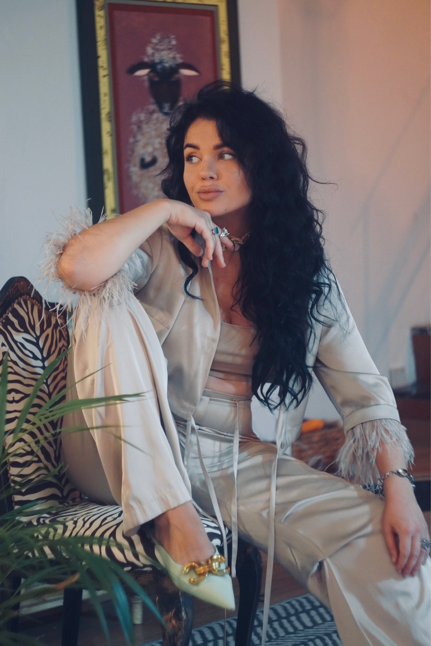 Taupe Silk Cargo Pants