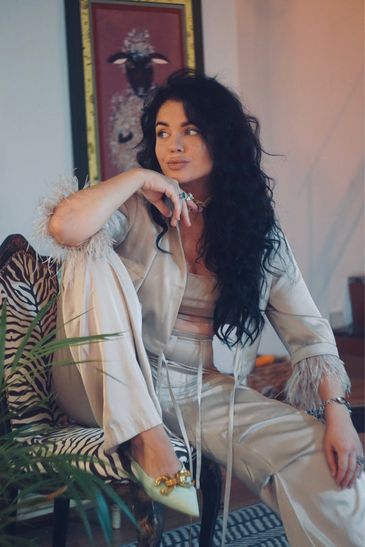 Taupe Silk Cargo Pants